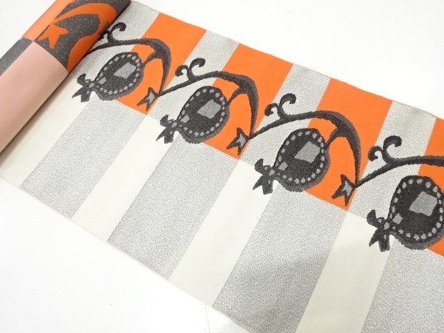 アンティーク　柘榴模様織り出し　八寸帯地反物